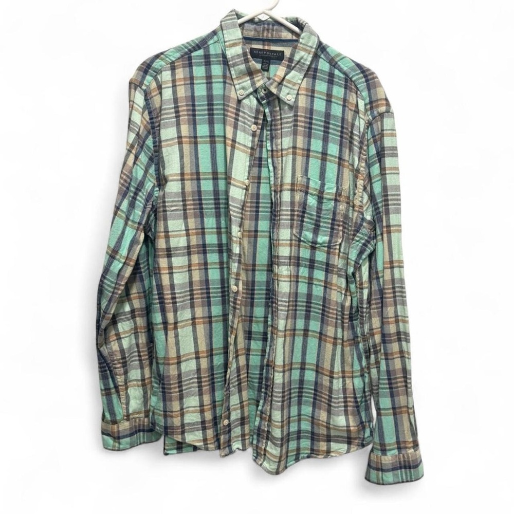 Aeropostale Green and Brown Plaid Casual Shirt
